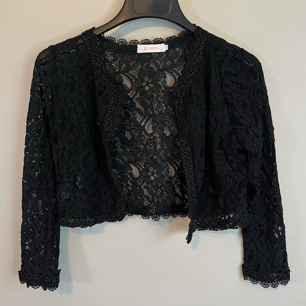 Y2K Black M Lace Crop Bolero Cardigan Fairy Boho Coquette Sleeve Goth Top
